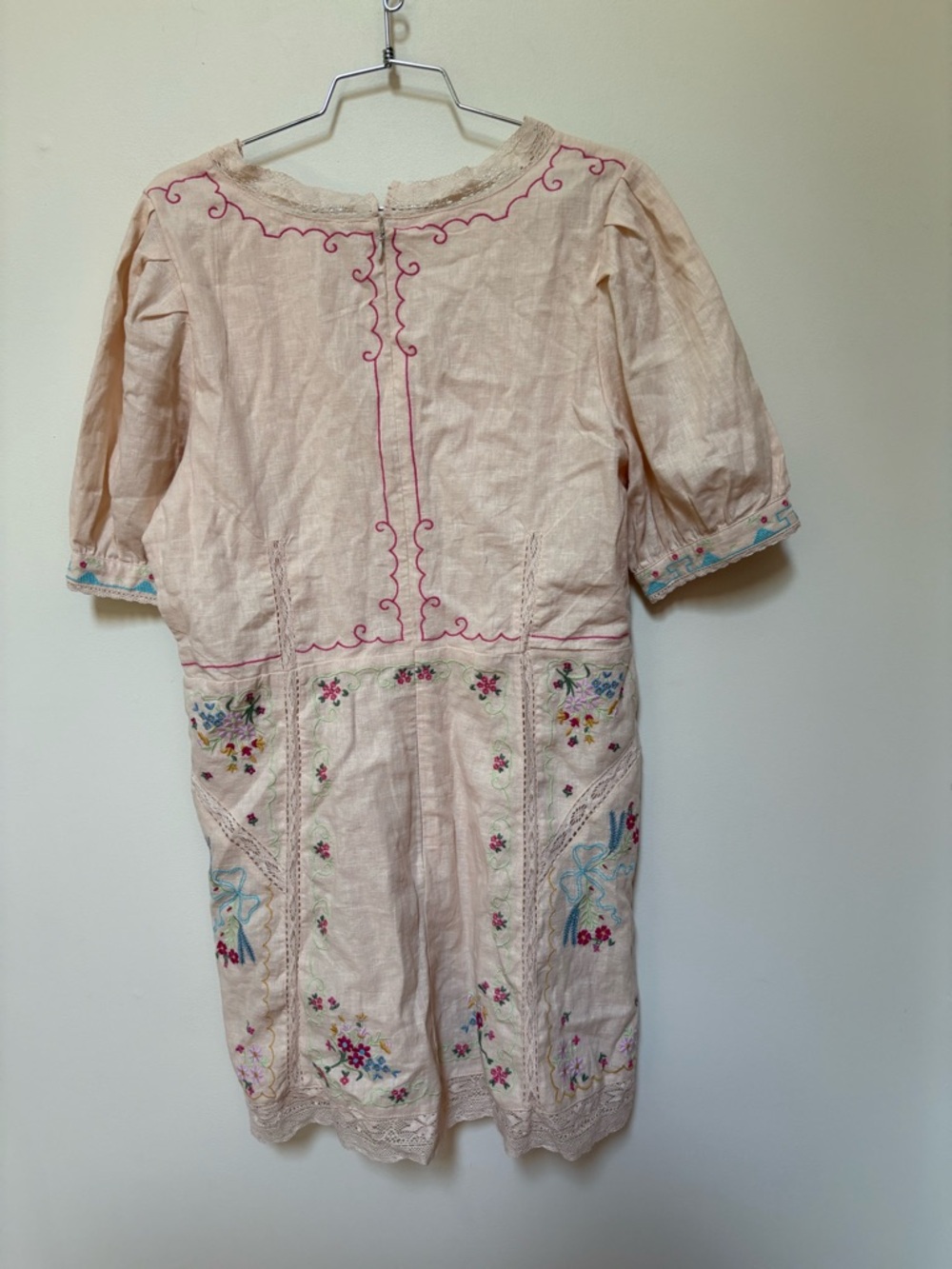 NWOT By Anthropologie Linen Blend Puff-Sleeve V-Neck Mini Dress Size 14 - Picture 10 of 16